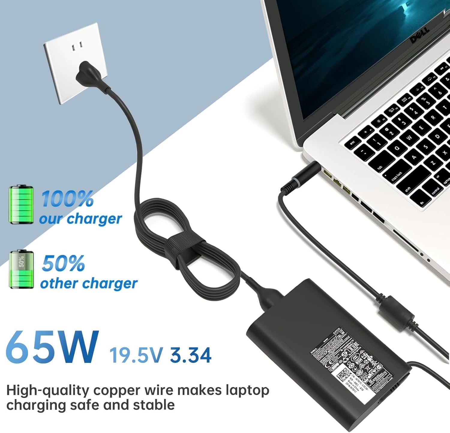 71SR-G2zE2L._SL1500_ Electrokaart Dell 5W Laptop Charger for DELL Latitude E5470 7480 7490 E7250 3300 3380 5280 5480 5490 E5440 E5470 E6540 E7440 E7450 E7250 E6440 E6430 7290 5490 5590 5290 19.5V 3.34A AC Adapter (with Power Cable) - Image 1