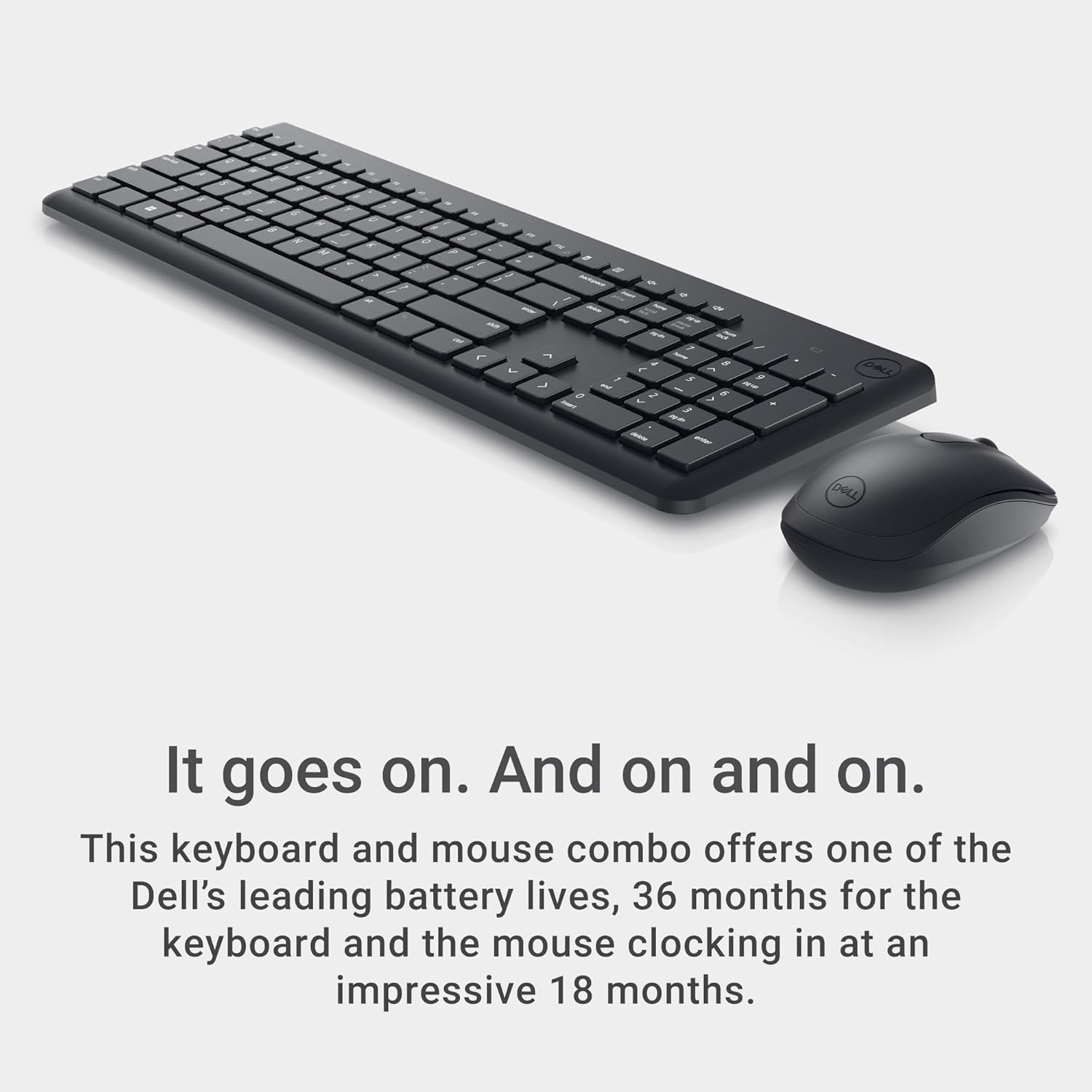 71vv85kvVQL._AC_SL1500_ Dell Wireless Keyboard and Mouse - KM3322W, Wireless - 2.4GHz, Optical LED Sensor, Mechanical Scroll, Anti-Fade Plunger Keys, 6 Multimedia Keys, Tilt Leg – Black - Image 1