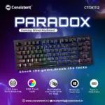 Consistent PARADOX Gaming Wired & Mac Support Keyboard, USB Plug-and-Play, Keystrokes, Rainbow Breath Light, 1.5 Cable Length.