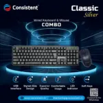 Consistent Classic Silver Wired Keyboard & Mouse (SK101) for Windows, USB Plug-and-Play, Full-Size, Spill-Resistant, Curved Space Bar(Black)