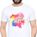 Electrokaart Holi ( CreativiT Graphic Printed T-Shirt for Unisex Happy Holi Tshirt | Casual Half Sleeve Round Neck T-Shirt | 100% Cotton | D00282-1_White_M-Size)