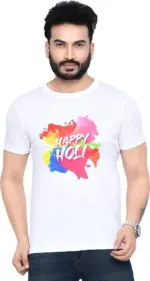 Electrokaart Holi ( CreativiT Graphic Printed T-Shirt for Unisex Happy Holi Tshirt | Casual Half Sleeve Round Neck T-Shirt | 100% Cotton | D00282-1_White_M-Size)
