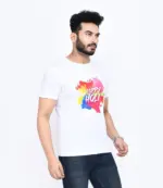 Electrokaart Holi ( CreativiT Graphic Printed T-Shirt for Unisex Happy Holi Tshirt | Casual Half Sleeve Round Neck T-Shirt | 100% Cotton | D00282-1_White_M-Size) - Image 2