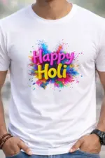 Electrokaart Holi ( CreativiT Graphic Printed T-Shirt for Unisex Happy Holi Tshirt | Casual Half Sleeve Round Neck T-Shirt | 100% Cotton | D00282-1_White_M-Size) - Image 4